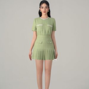 Chân váy Tweed dập ly